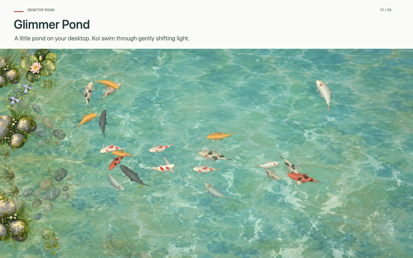 Glimmer Pond · A watercolor desktop pond