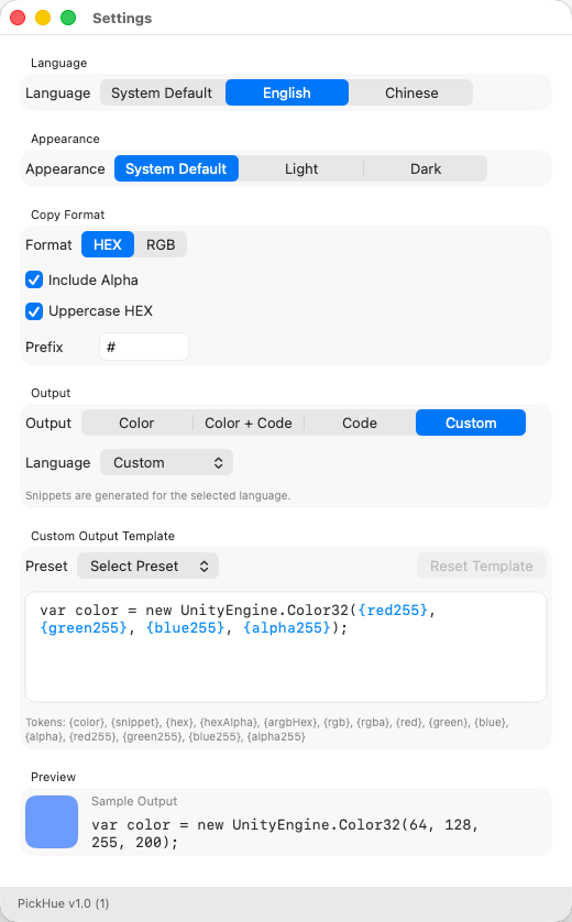 Settings screenshot